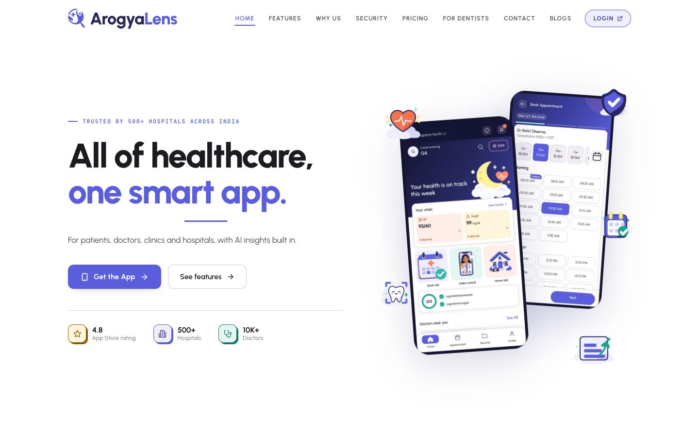 ArogyaLens marketing website homepage