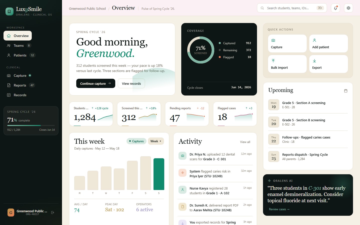 LuxySmile programme dashboard overview