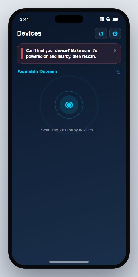 OraScan Handheld device pairing screen