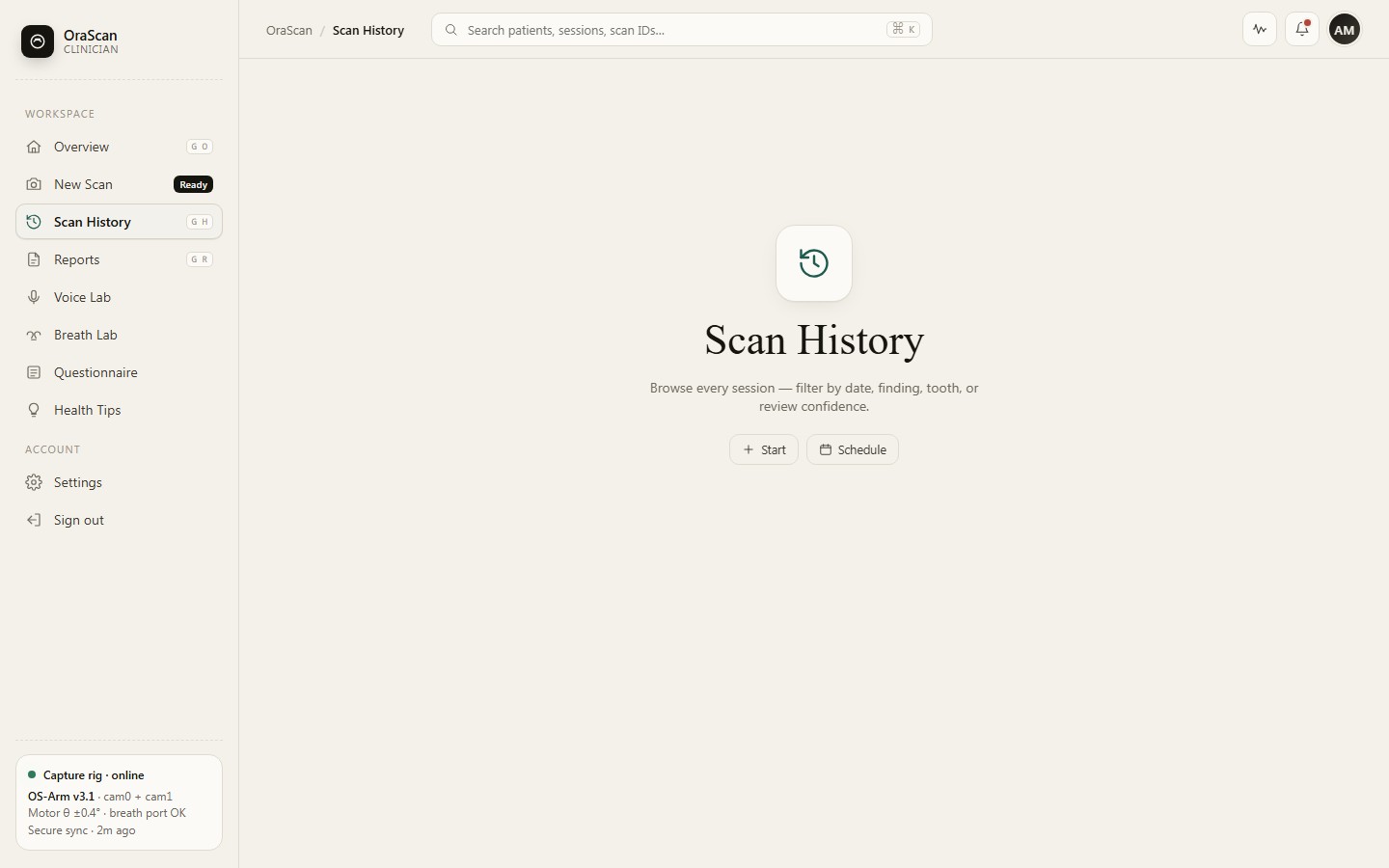 OraScan scan history workspace