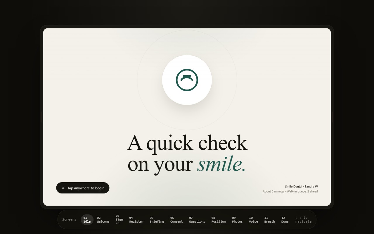 OraScan kiosk welcome screen