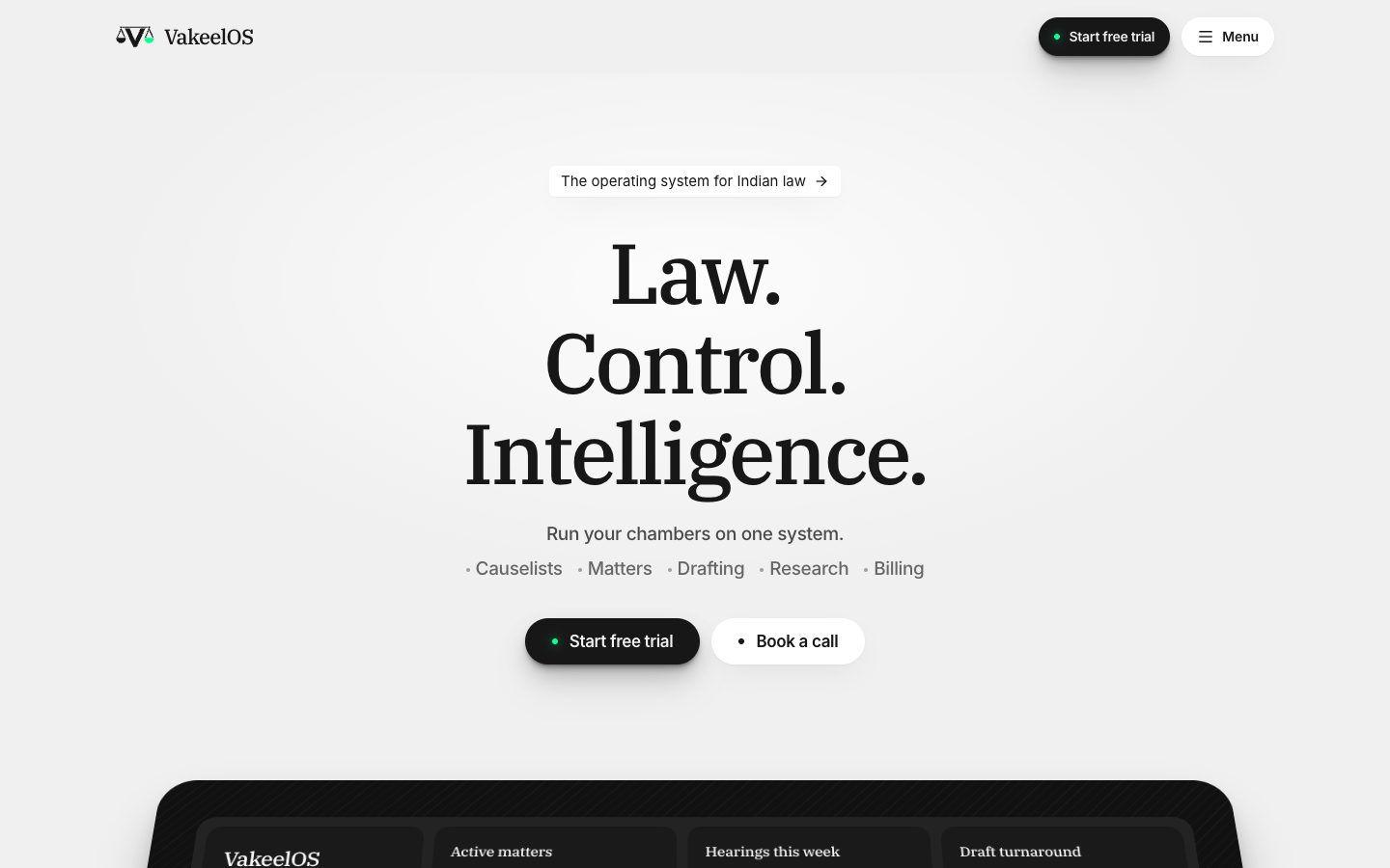 VakeelOS marketing website homepage